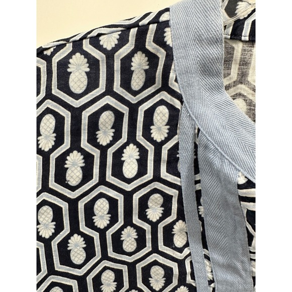 Crown & Ivy Curvy 3X Linen Tunic Dress Navy White Pineapple Print Split Neck - Picture 3 of 7